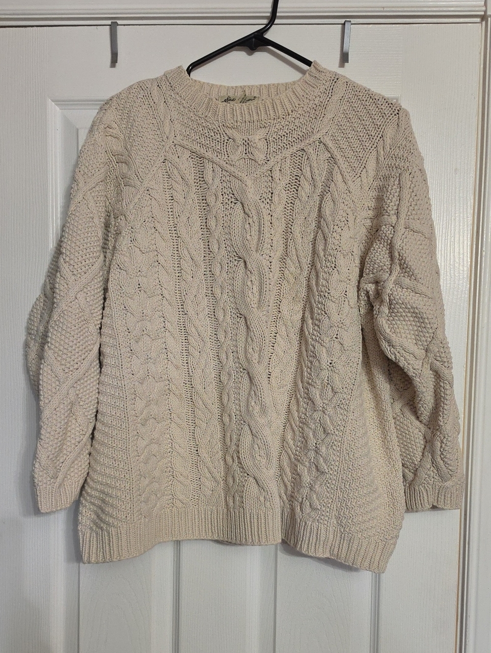 Eddie Bauer Cream Cable-Knit Crewneck Sweater